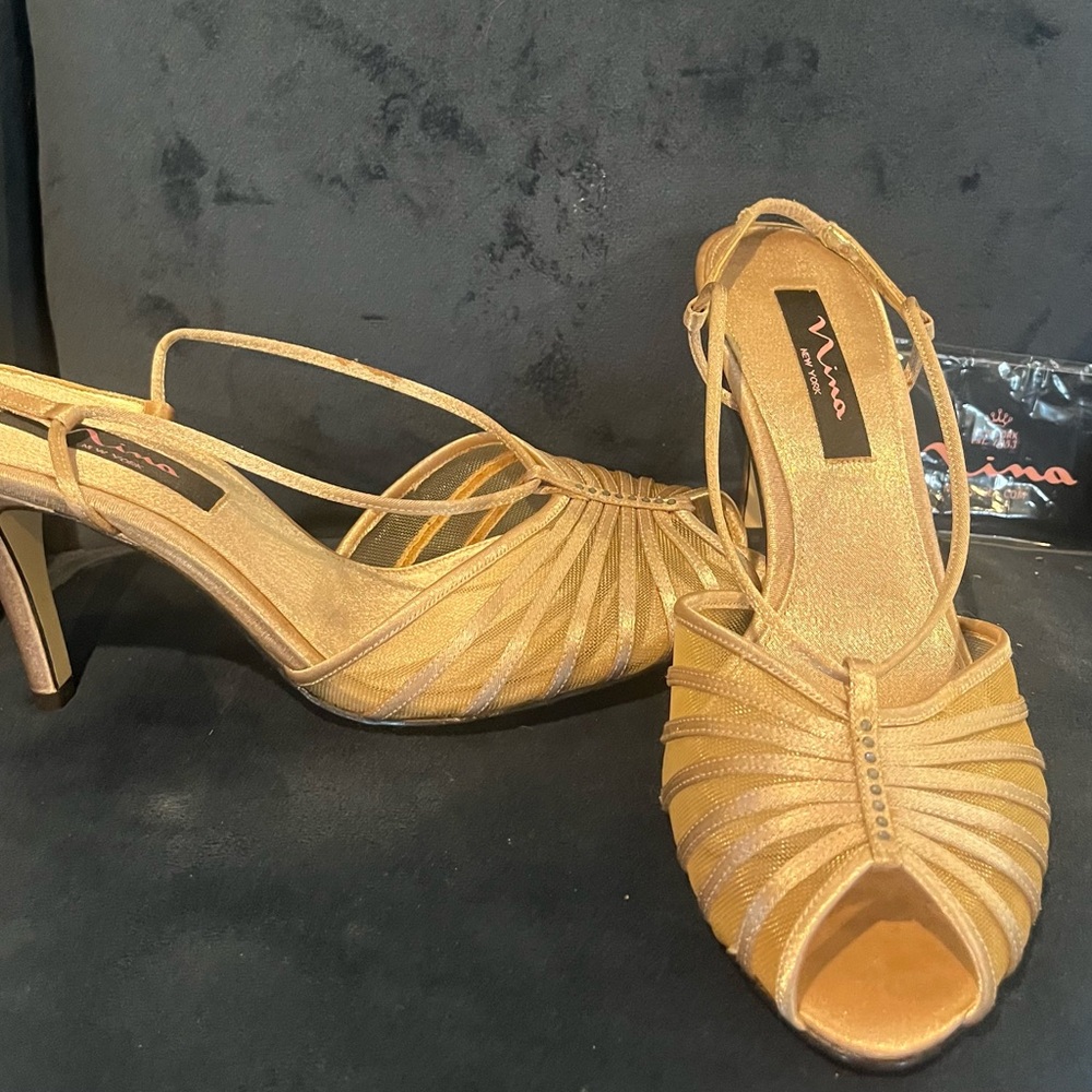 Aviana Gold Kitten Heel Slingback Heels
